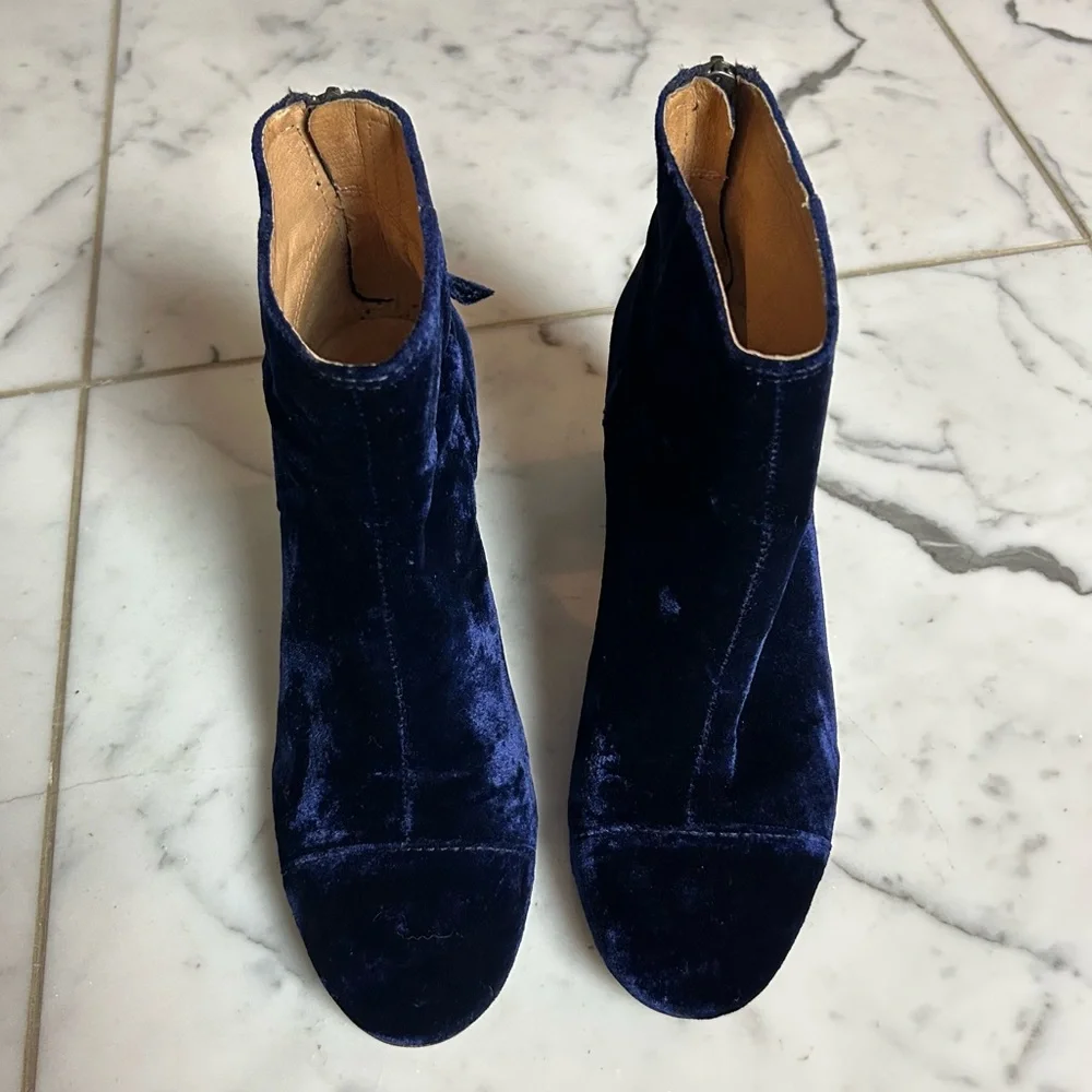 Sam Edelman The Jillian Boot Crushed Velvet Navy Blue Zipper Back Pull Size 6.5 - Picture 3 of 11